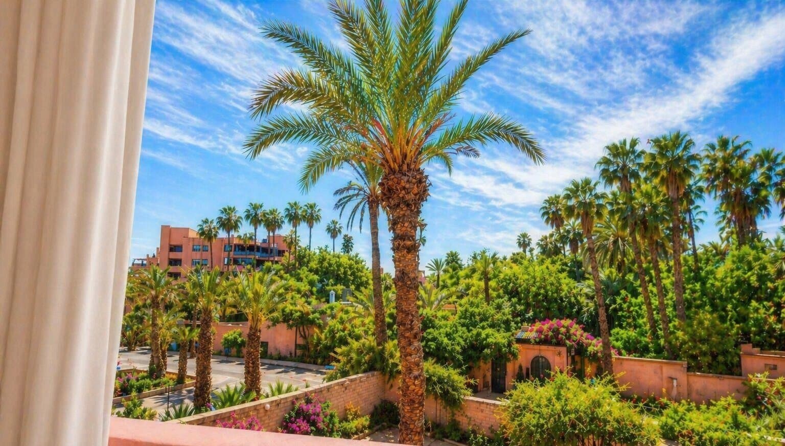 Garden views from the private balcony, Majorelle Apartment