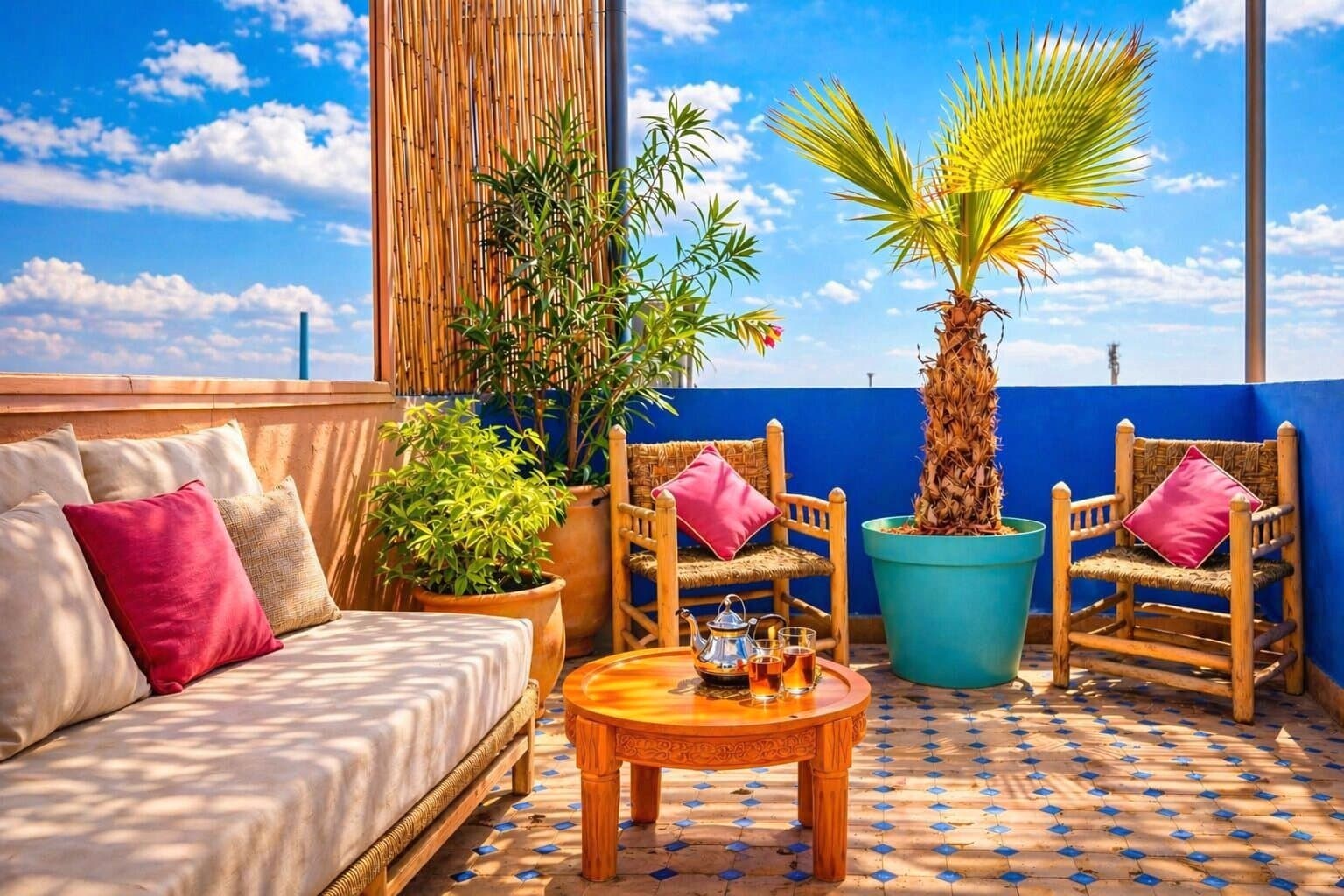 Espace salon de la terrasse rooftop — Appartement Rooftop Majorelle Marrakech