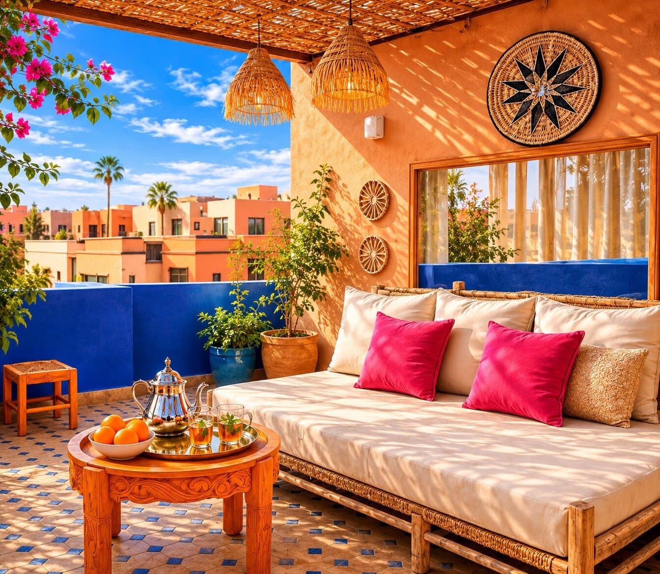 Terrace lounge with Majorelle views — Majorelle Rooftop Apartment